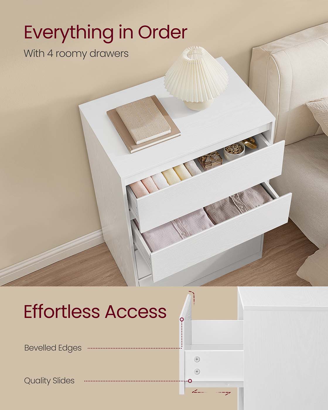 Chest of Drawers - Engineered Wood - Snow White - Sturdy Design for Everyday Use