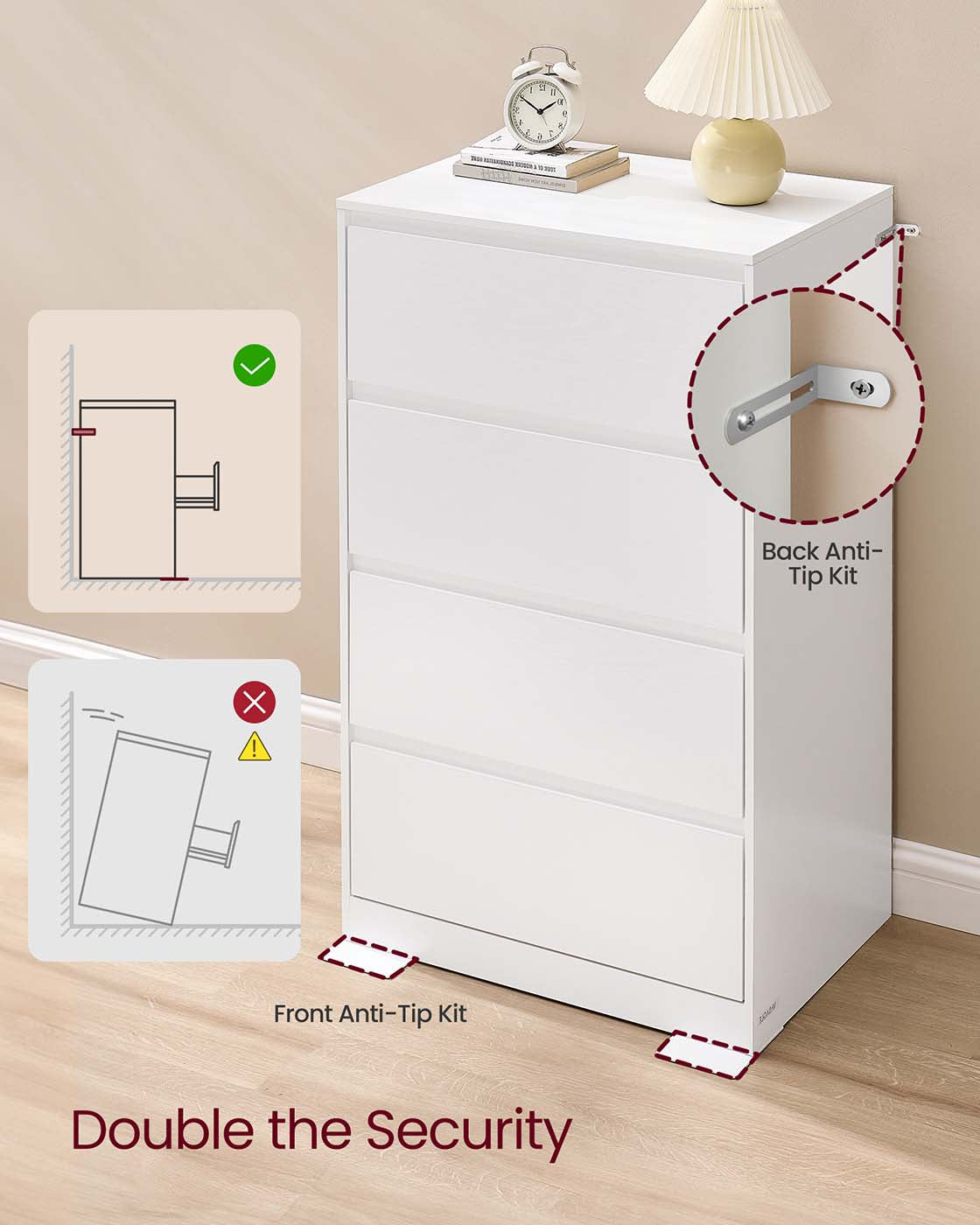 Chest of Drawers - Engineered Wood - Snow White - Sturdy Design for Everyday Use
