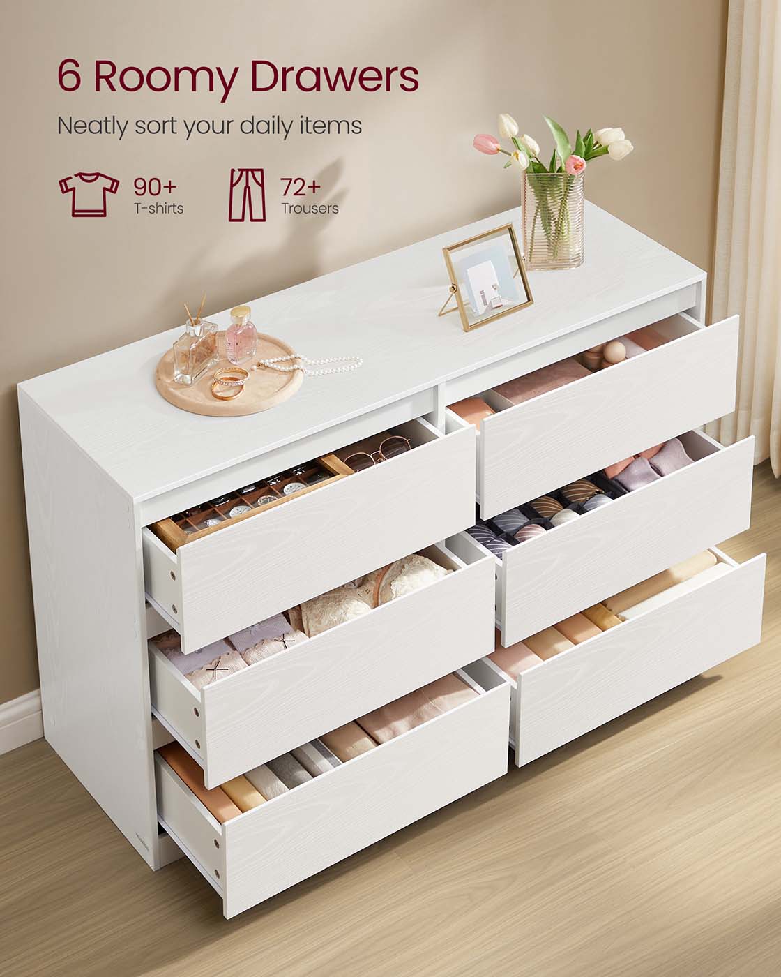 Chest of Drawers - Wood - Snow White - Six Drawer Storage Organizer