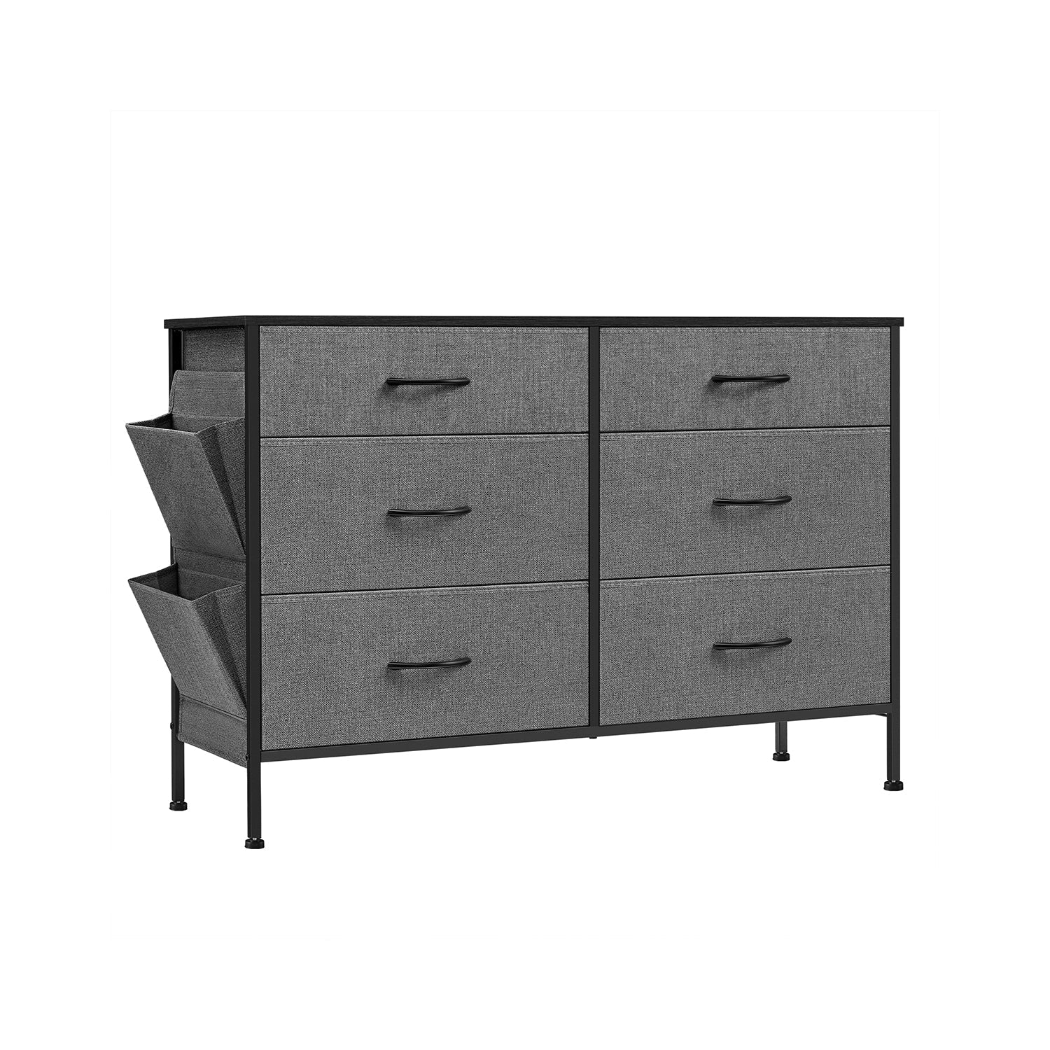 6-Drawer Dresser - Fabric - Charcoal Grey - Organizer with Side Pockets and Drawer Dividers