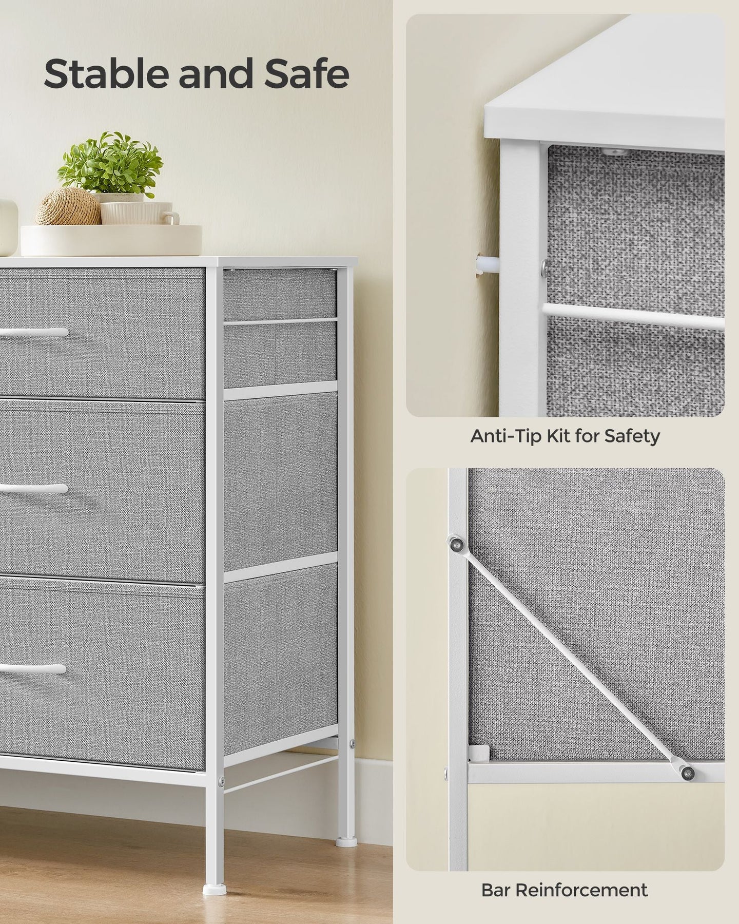 6-Drawer Dresser - Fabric - Cloud White - Includes Side Pockets and Drawer Dividers