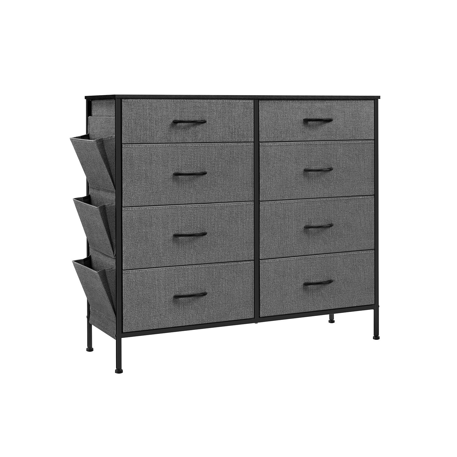 8-Drawer Fabric Dresser - Charcoal Grey - Storage Organizer with Side Pockets and Drawer Dividers