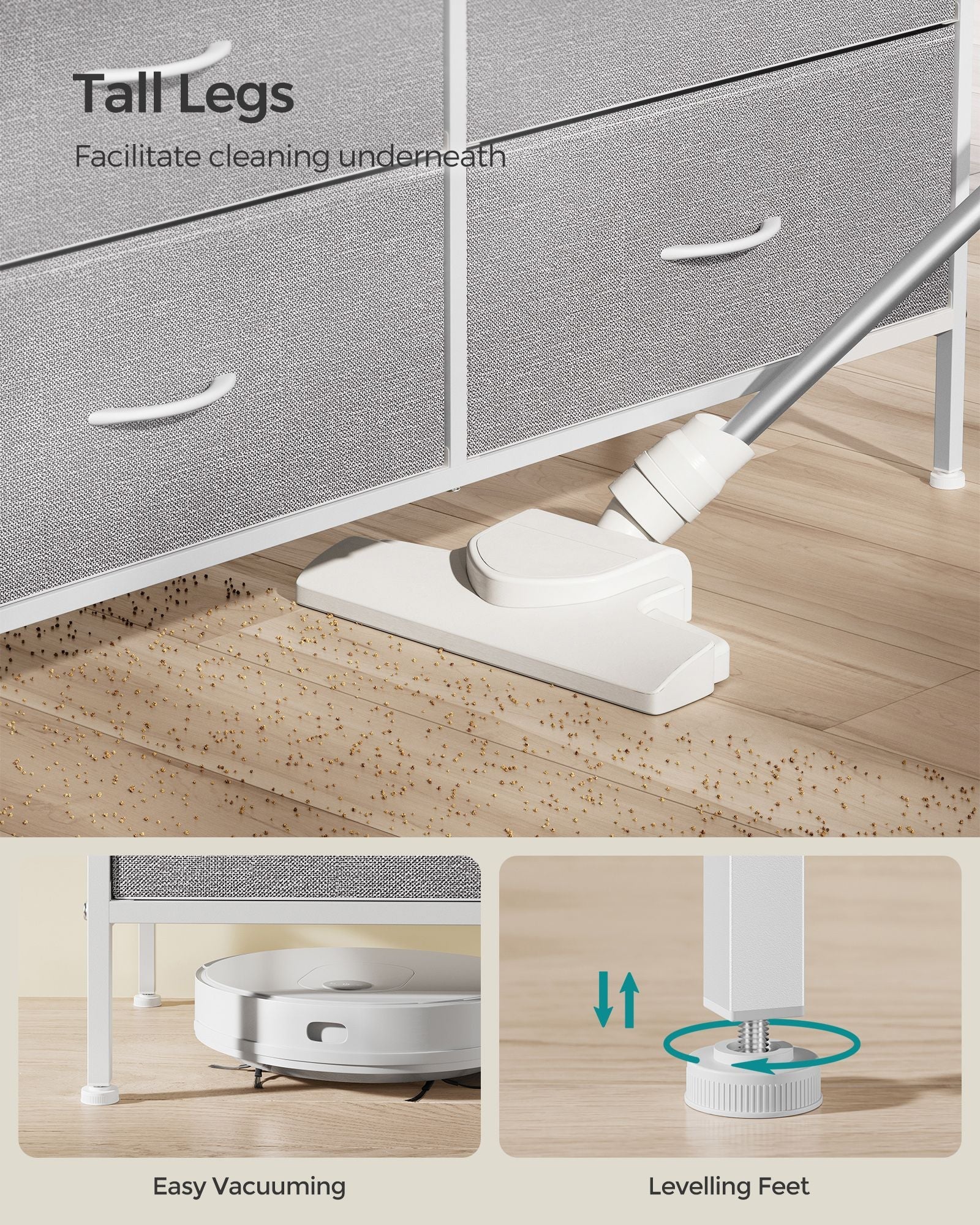 8-Drawer Dresser - Fabric - Cloud White - Includes Side Pockets and Drawer Dividers