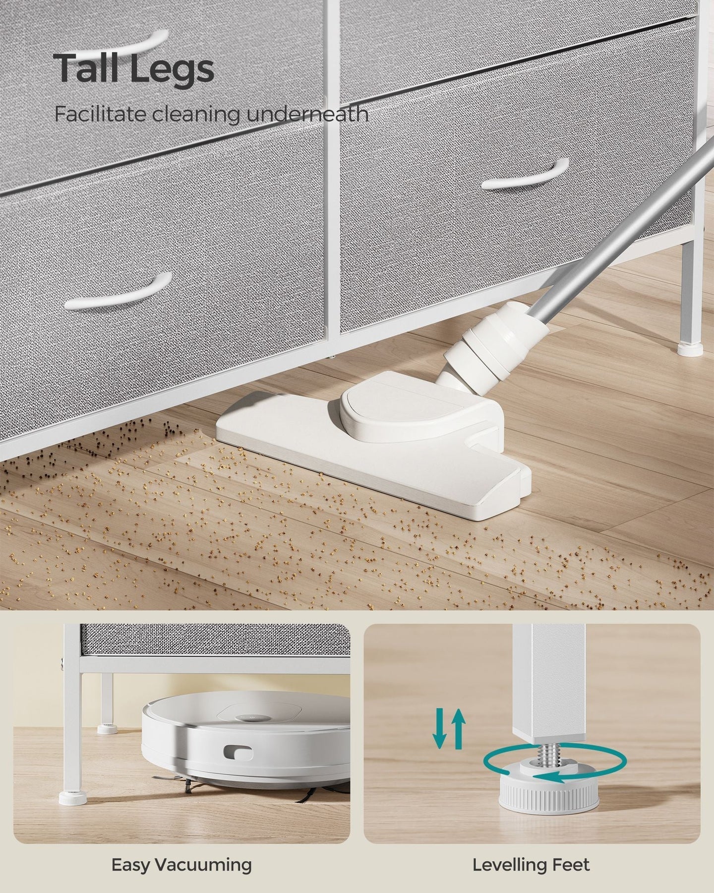 8-Drawer Dresser - Fabric - Cloud White - Includes Side Pockets and Drawer Dividers