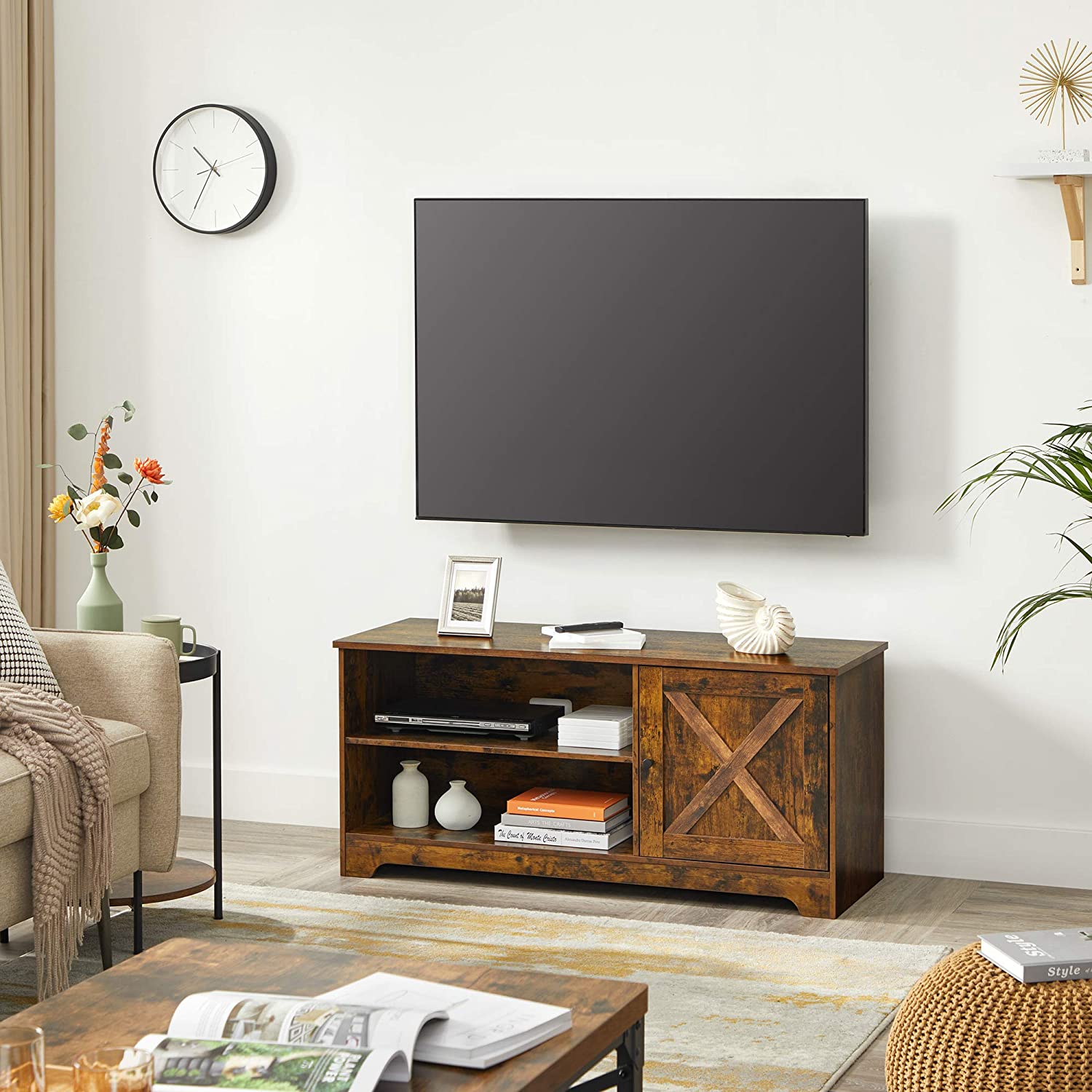 TV Cabinet - Wood - Rustic Brown - Barn Door
