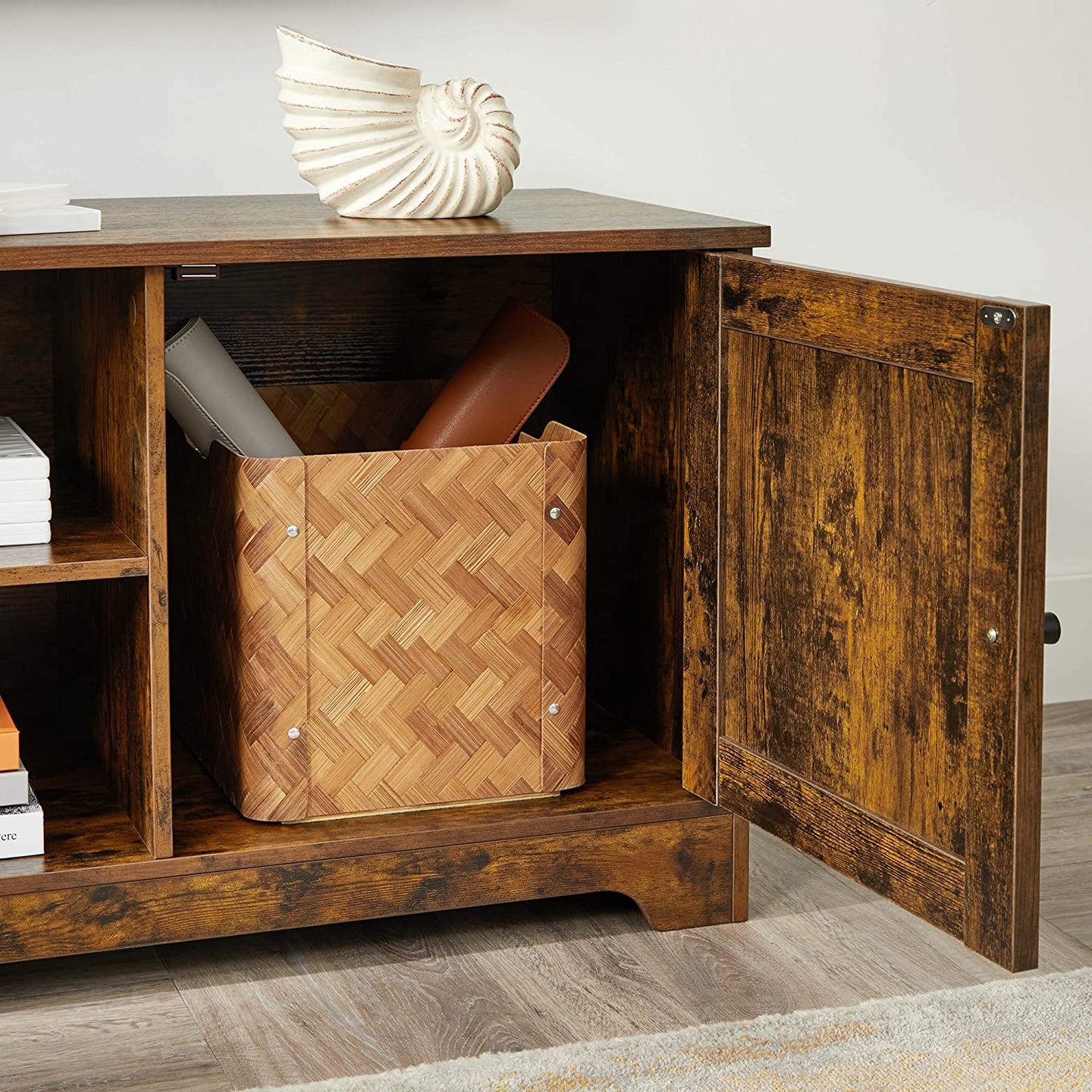TV Cabinet - Wood - Rustic Brown - Barn Door