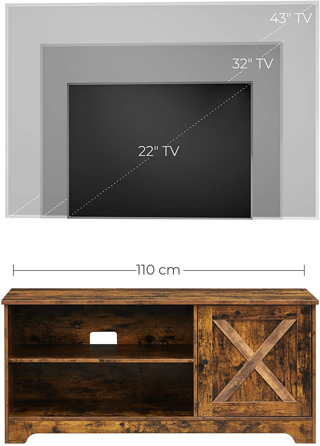 TV Cabinet - Wood - Rustic Brown - Barn Door