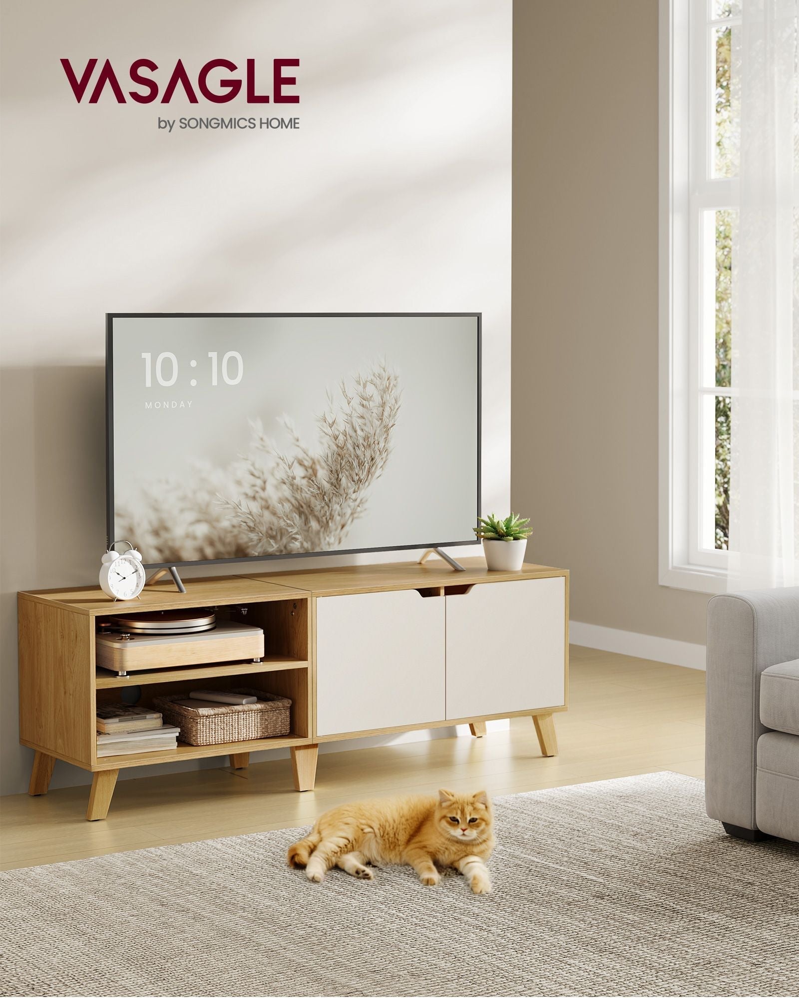TV Cabinet - Wood - Straw Yellow - Adjustable Shelves