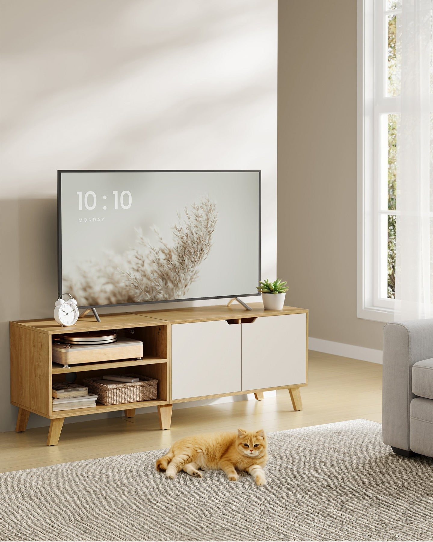 TV Cabinet - Wood - Straw Yellow - Adjustable Shelves