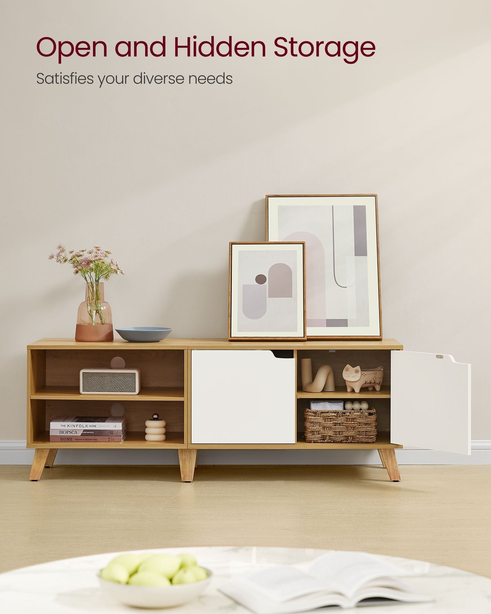 TV Cabinet - Wood - Straw Yellow - Adjustable Shelves