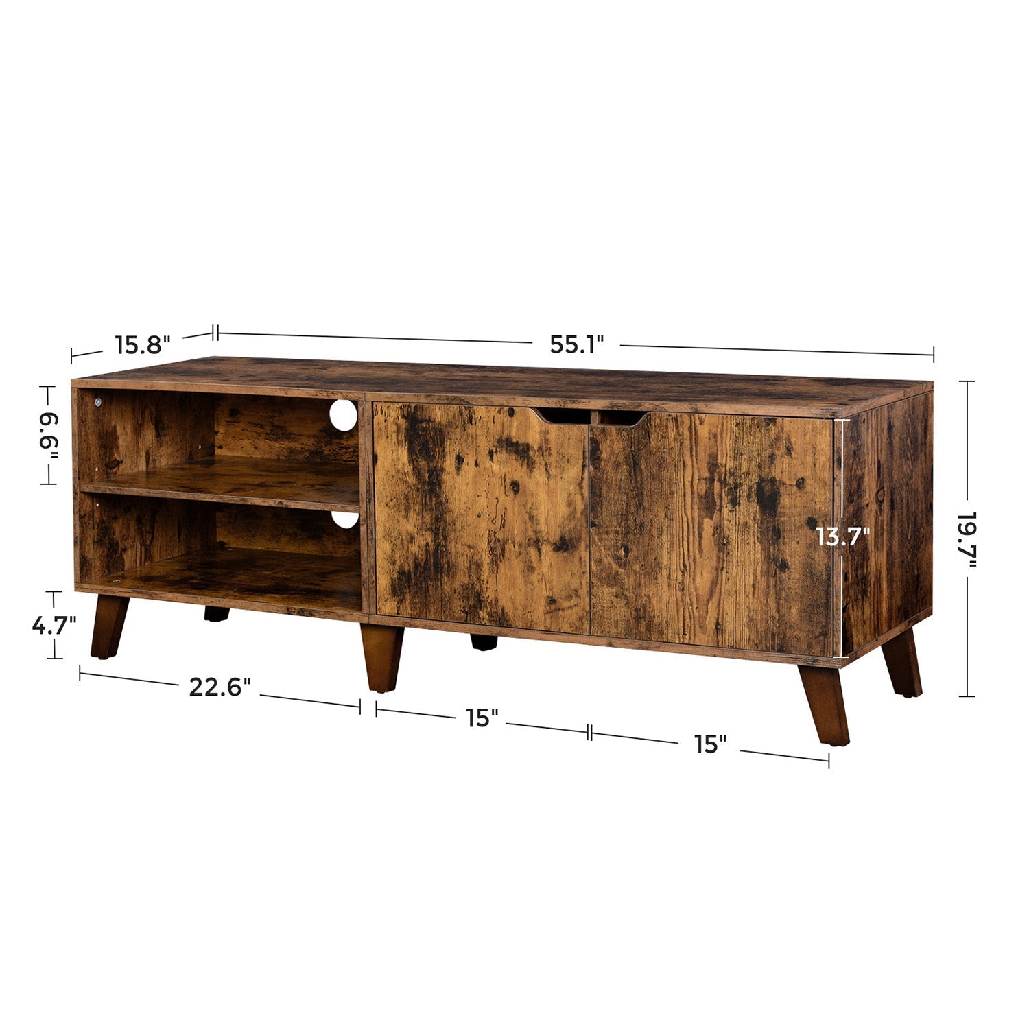 TV Cabinet - Engineered Wood - Rustic Brown - Suitable for TVs up to 60 Inches with Adjustable Shelves