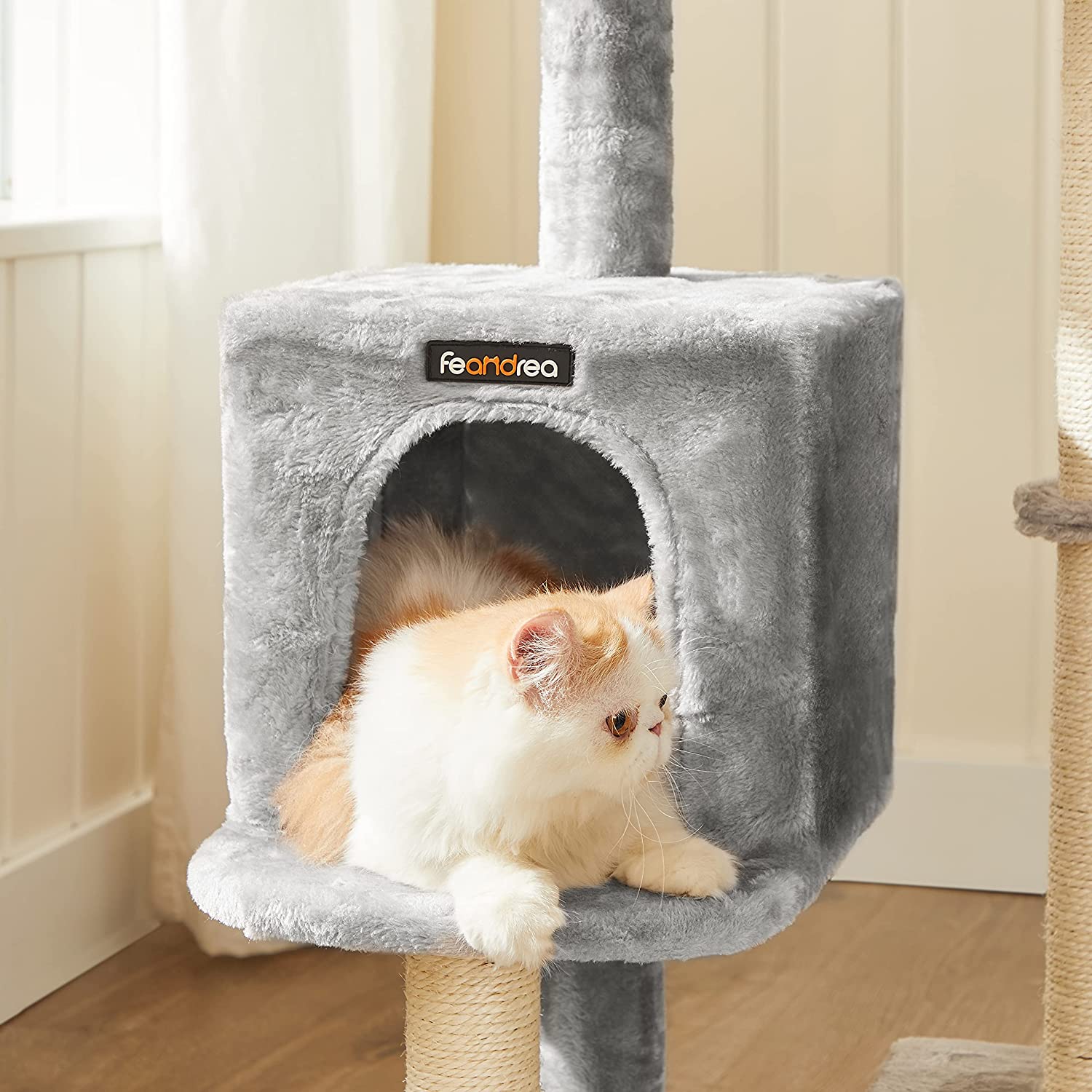Cat Tree - Plywood - Light Grey - Features Scratching Post and Hammock