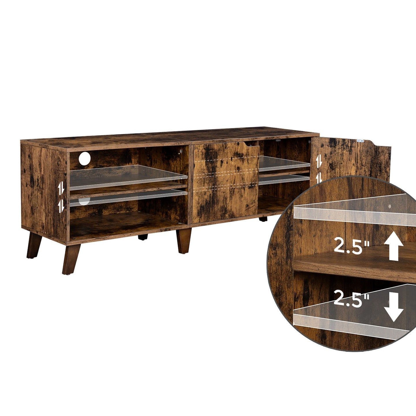 TV Cabinet - Engineered Wood - Rustic Brown - Suitable for TVs up to 60 Inches with Adjustable Shelves