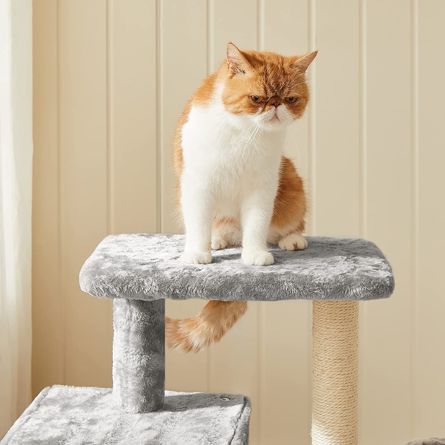 Cat Tree - Plywood - Light Grey - Features Scratching Post and Hammock