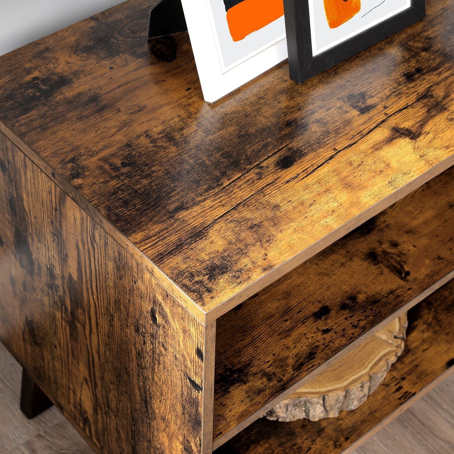 TV Cabinet - Engineered Wood - Rustic Brown - Suitable for TVs up to 60 Inches with Adjustable Shelves