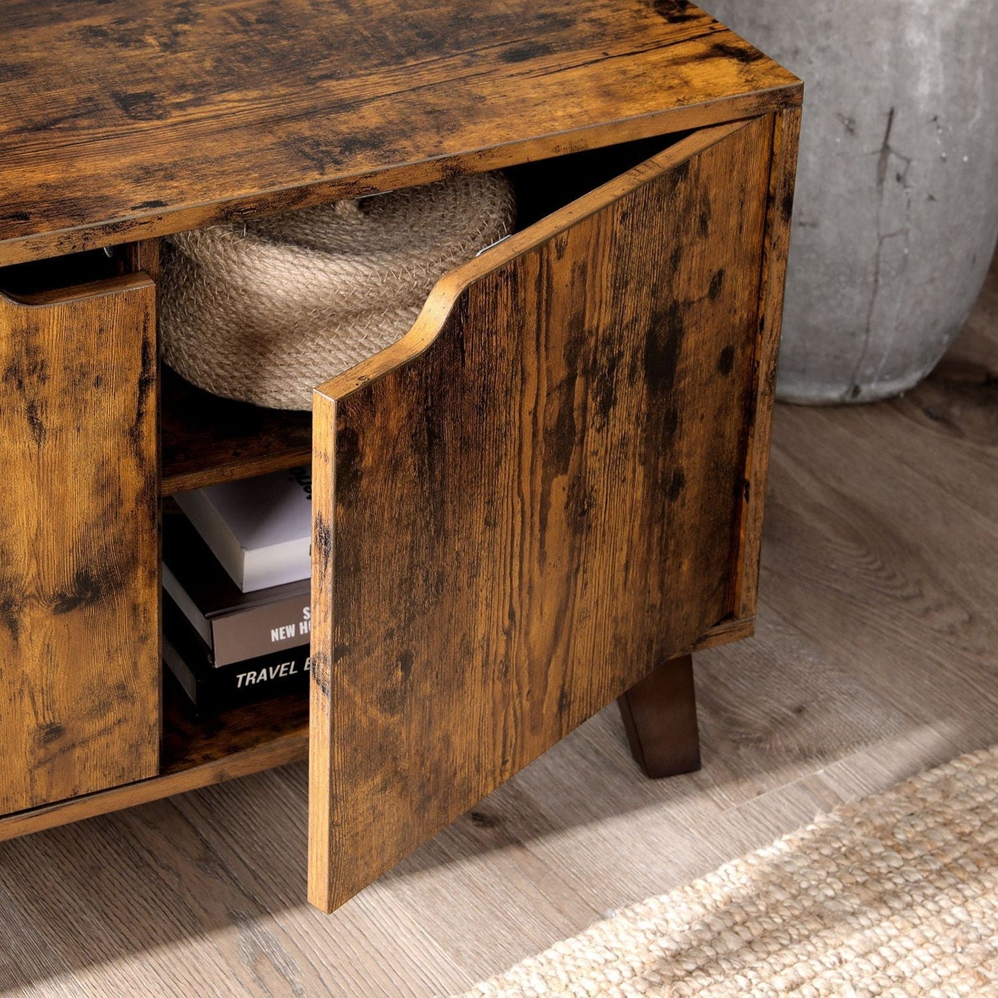 TV Cabinet - Engineered Wood - Rustic Brown - Suitable for TVs up to 60 Inches with Adjustable Shelves