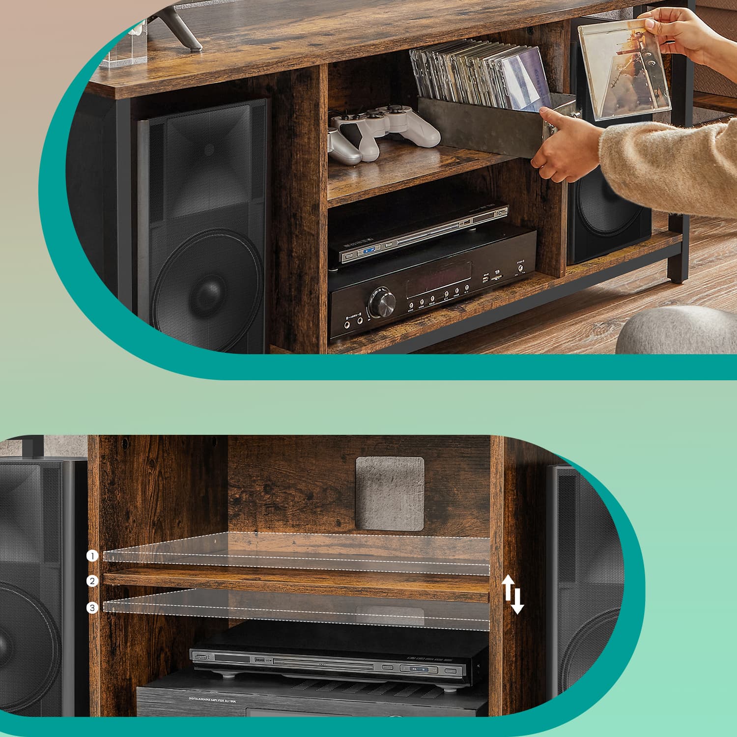 TV Stand - Engineered Wood - Rustic Brown - Open Shelves Design for Living Room