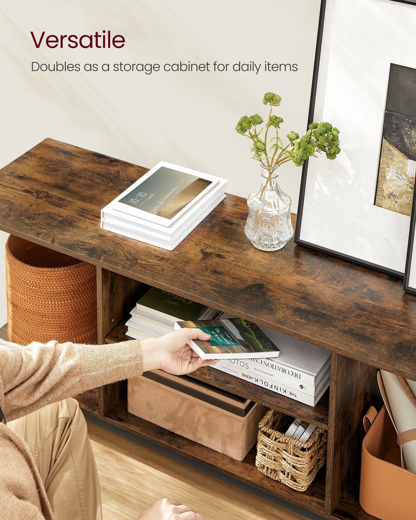 TV Stand - Engineered Wood - Rustic Brown - Open Shelves for TVs up to 65 Inches