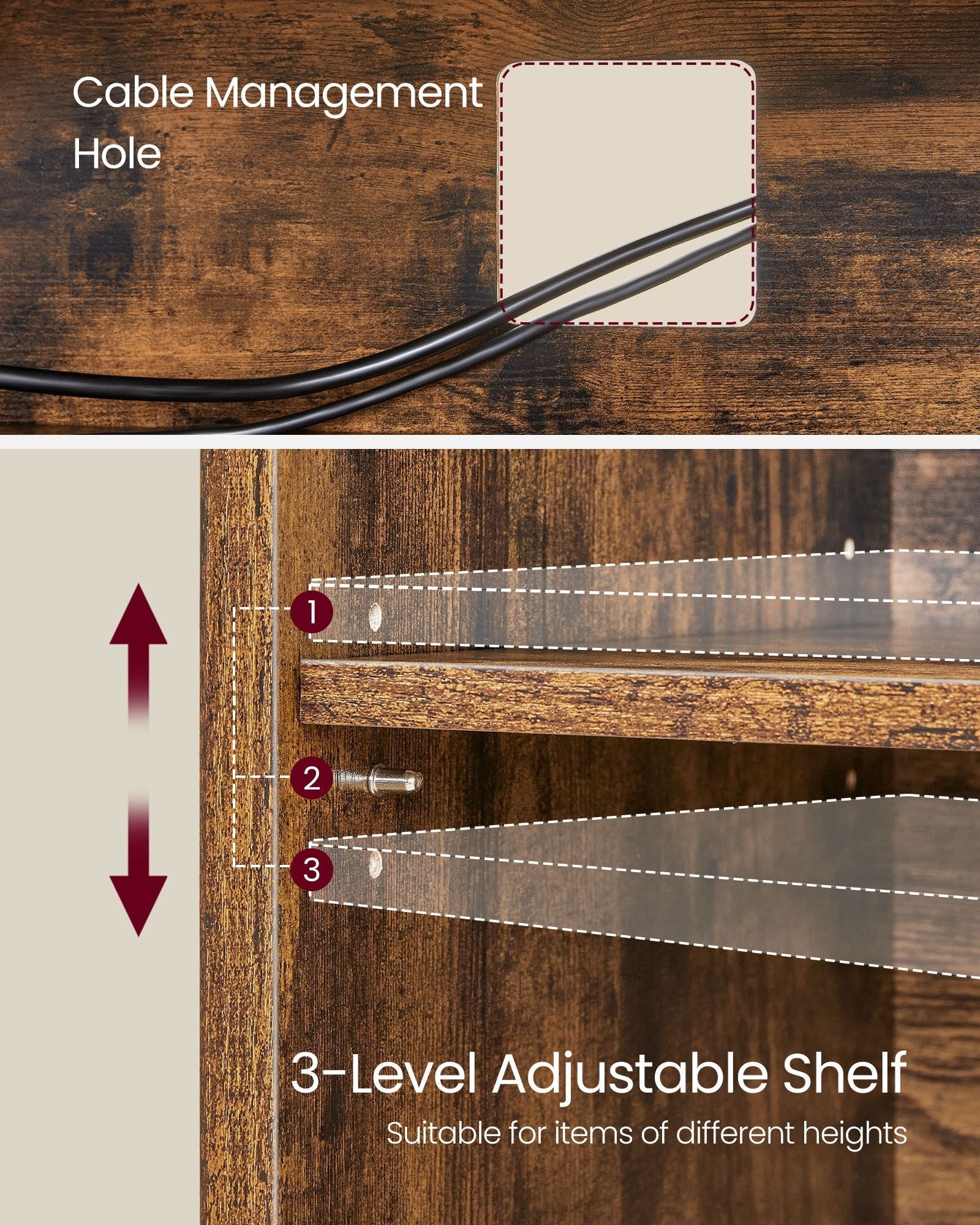 TV Stand - Engineered Wood - Rustic Brown - Open Shelves for TVs up to 65 Inches
