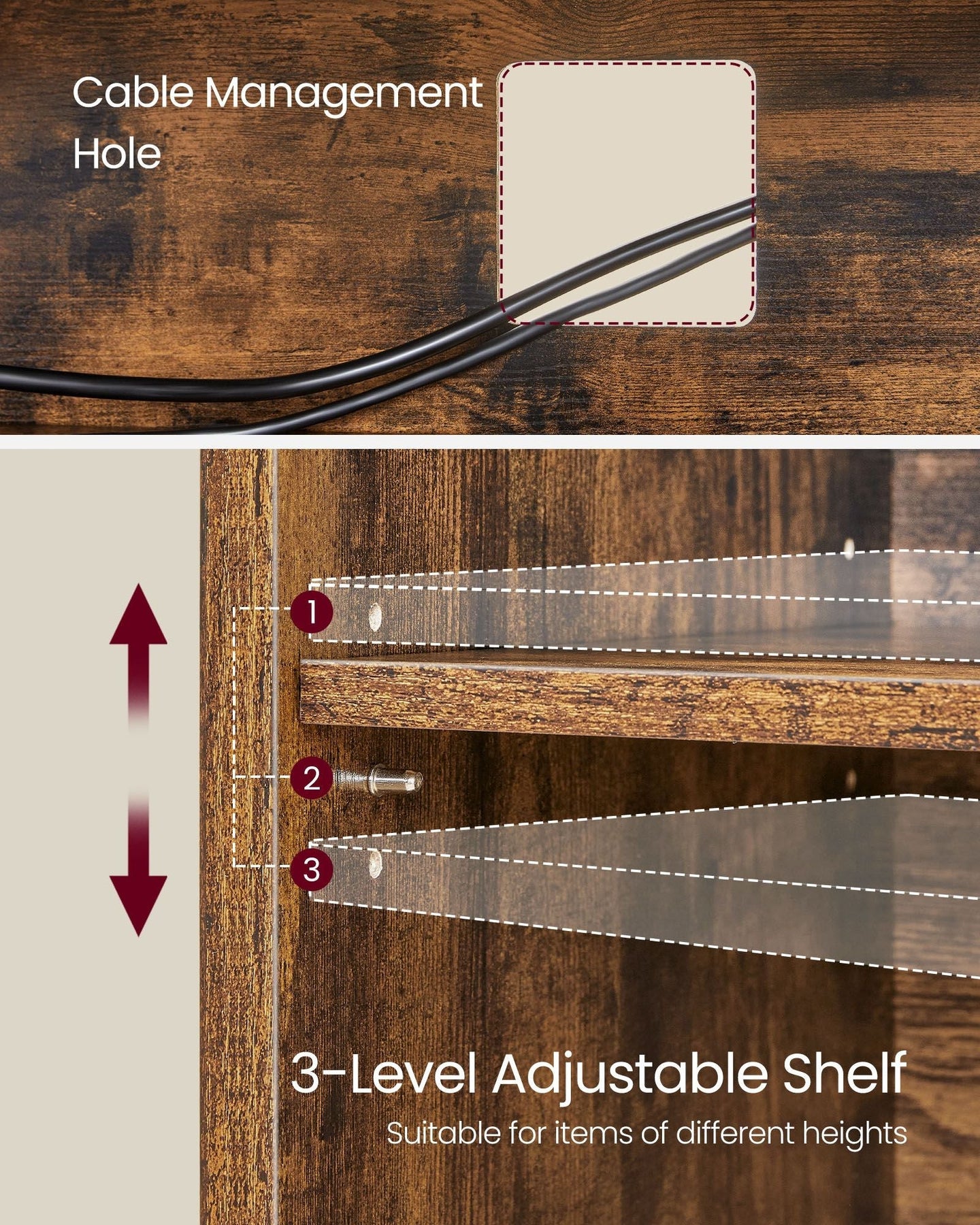 TV Stand - Engineered Wood - Rustic Brown - Open Shelves for TVs up to 65 Inches