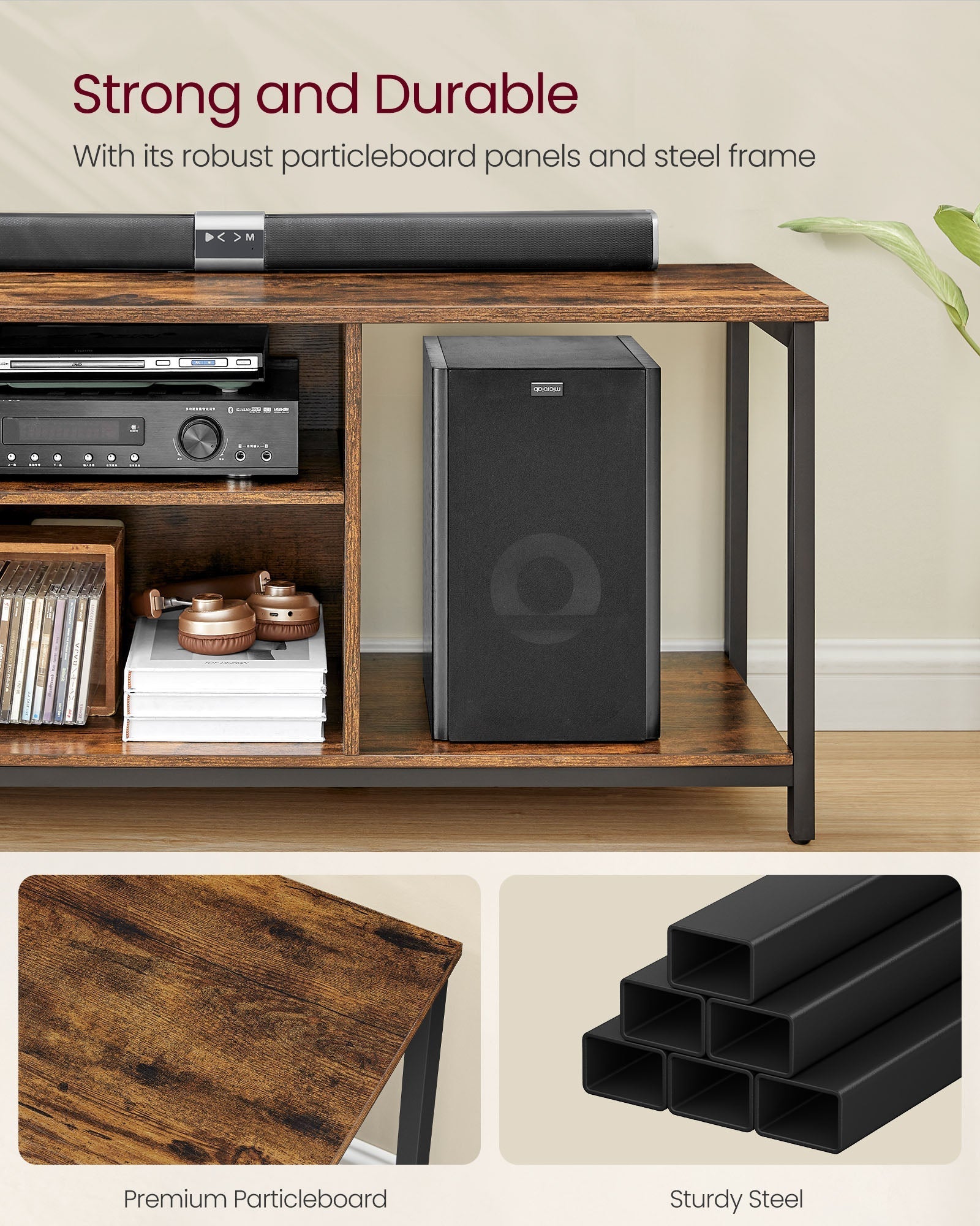 TV Stand - Engineered Wood - Rustic Brown - Open Shelves for TVs up to 65 Inches