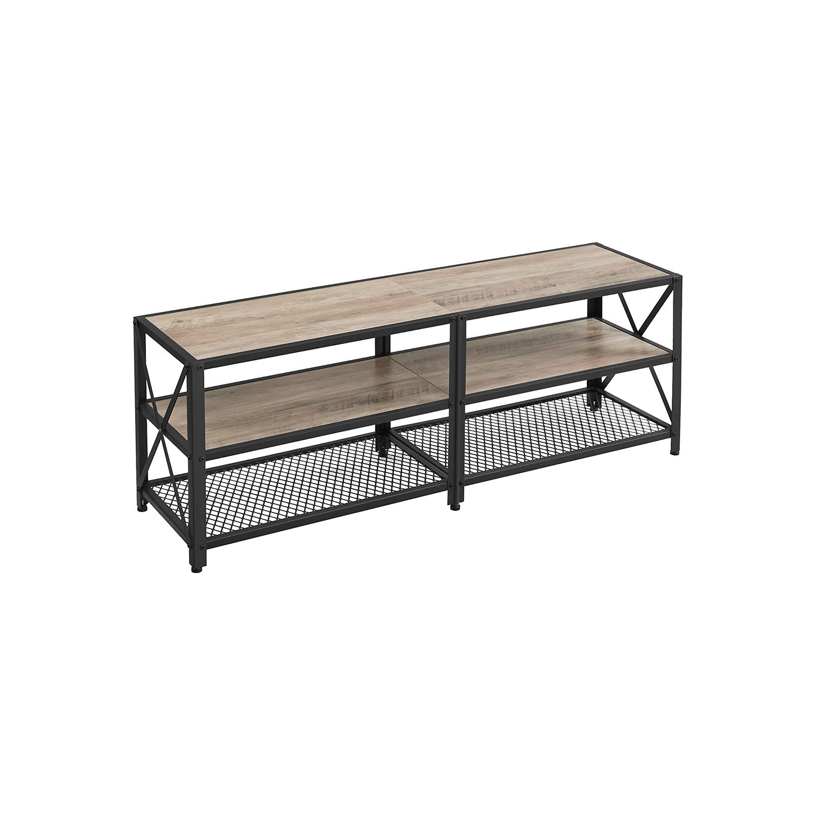TV Stand Unit - Steel - Rustic Brown and Black - 3-Tier Design for 60-Inch TVs