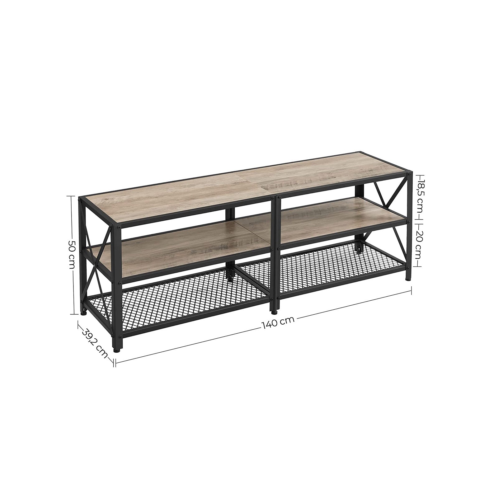 TV Stand Unit - Steel - Rustic Brown and Black - 3-Tier Design for 60-Inch TVs