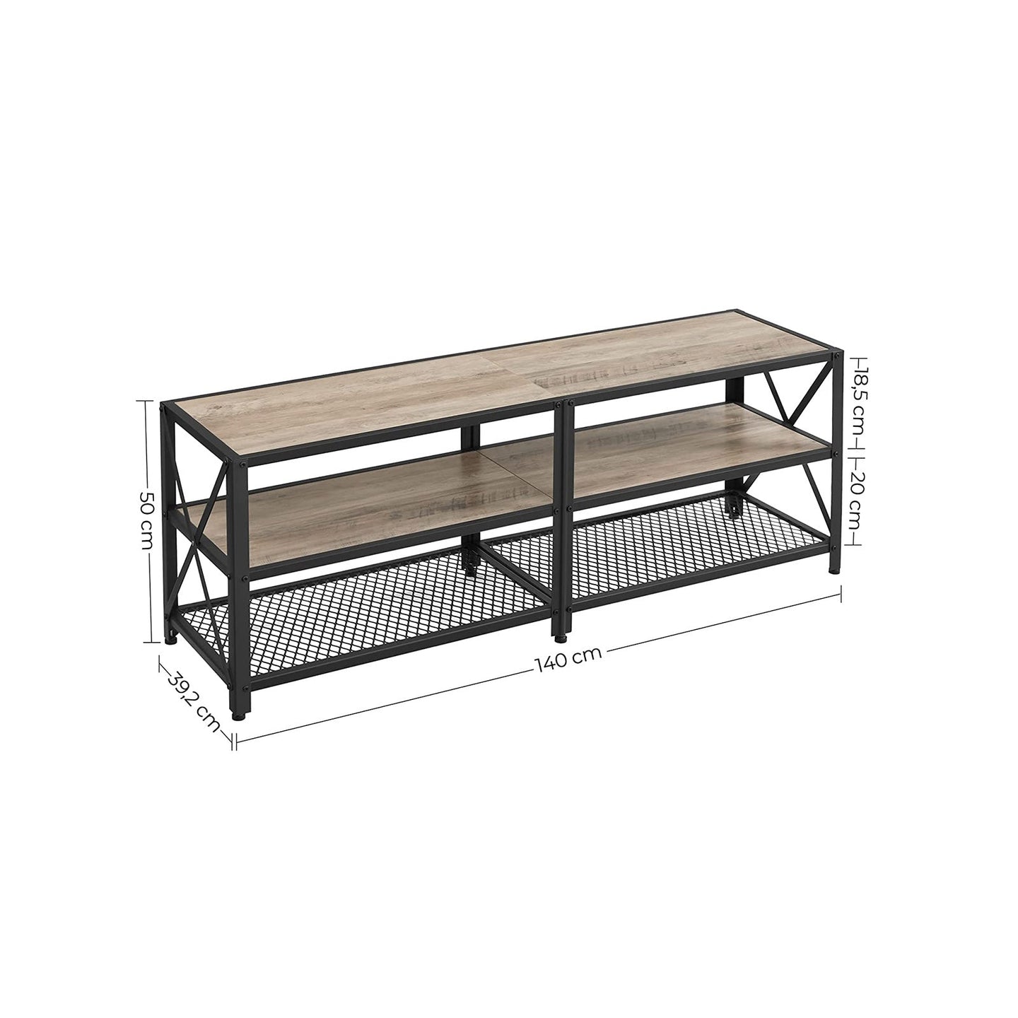 TV Stand Unit - Steel - Rustic Brown and Black - 3-Tier Design for 60-Inch TVs