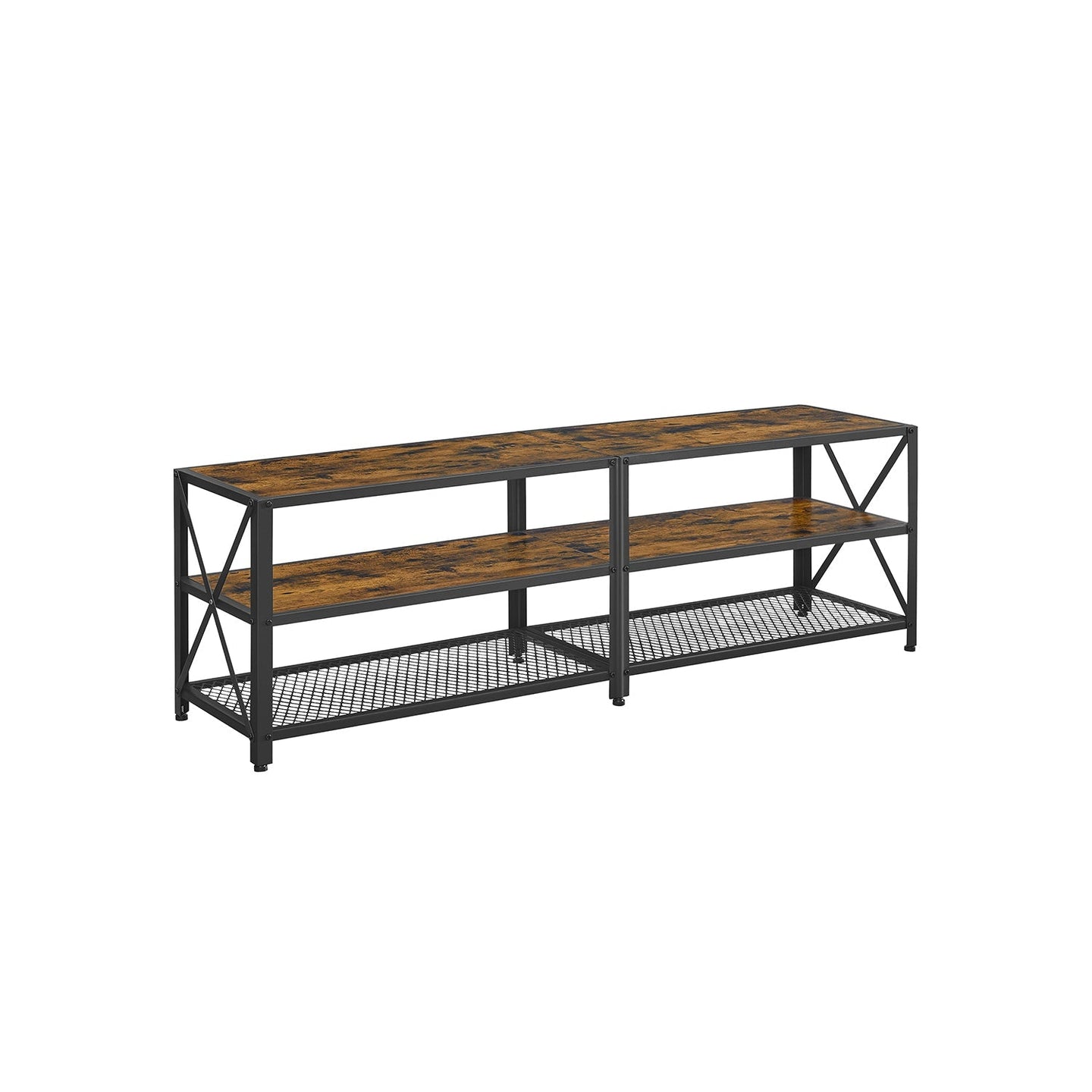 TV Stand - Steel Frame - Rustic Brown and Black - For TVs up to 70 Inches with Shelves