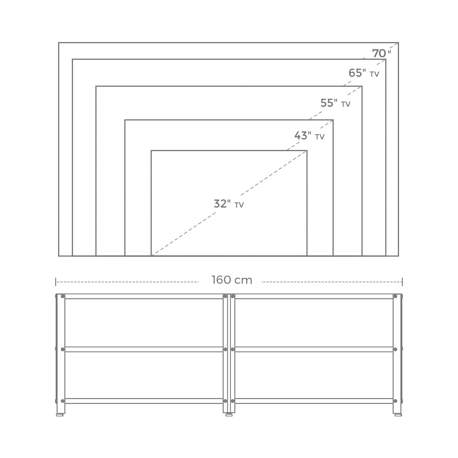 TV Stand - Steel Frame - Rustic Brown and Black - For TVs up to 70 Inches with Shelves