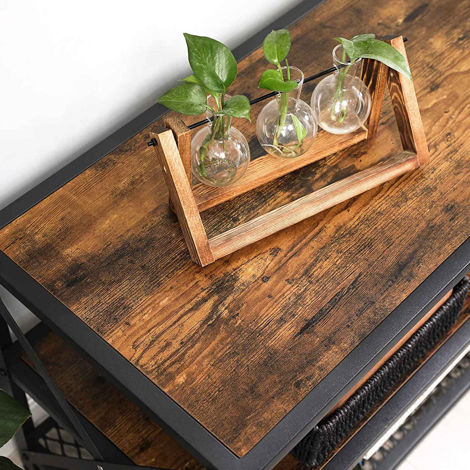 TV Stand - Steel Frame - Rustic Brown and Black - For TVs up to 70 Inches with Shelves