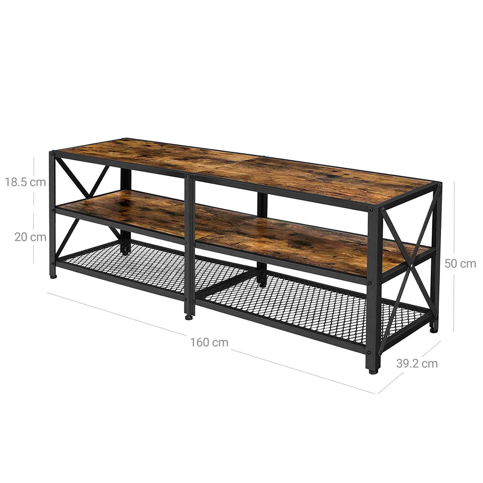 TV Stand - Steel Frame - Rustic Brown and Black - For TVs up to 70 Inches with Shelves