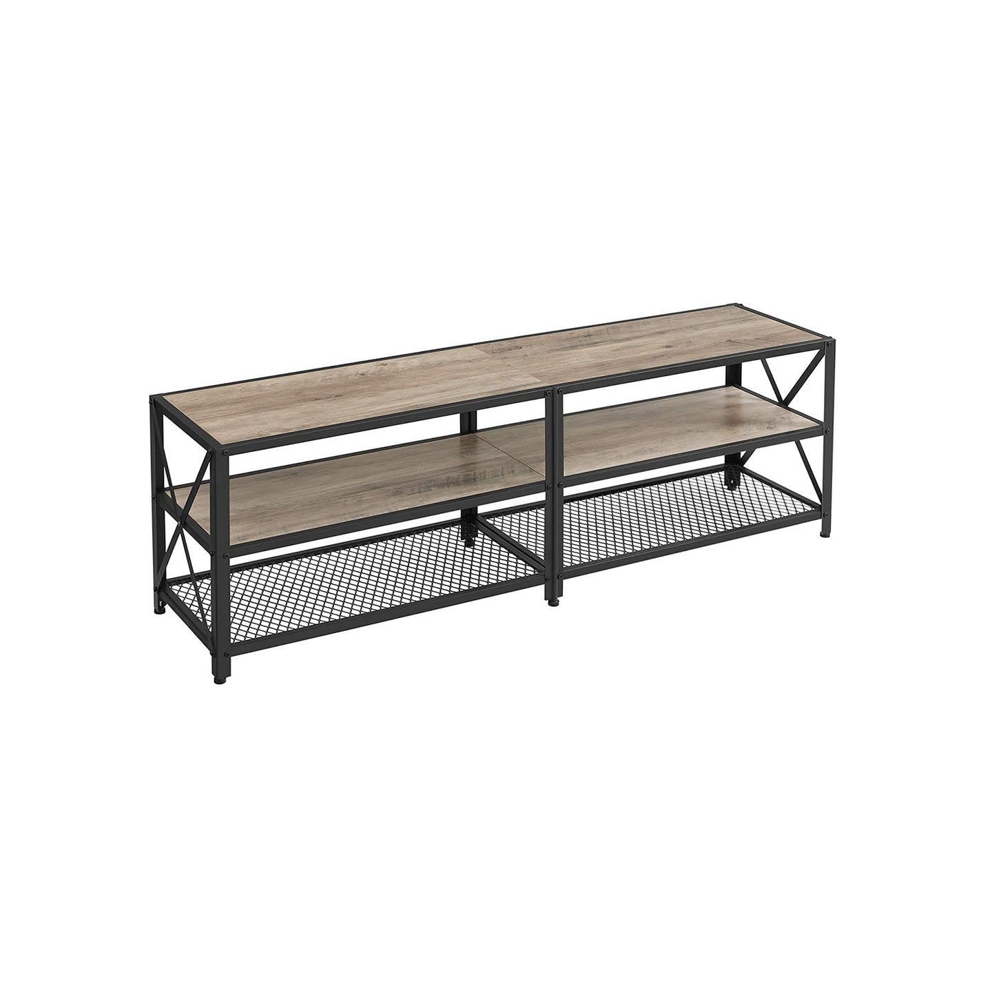 TV Stand - Steel Frame - Rustic Brown and Black - For TVs up to 70 Inches with Shelves