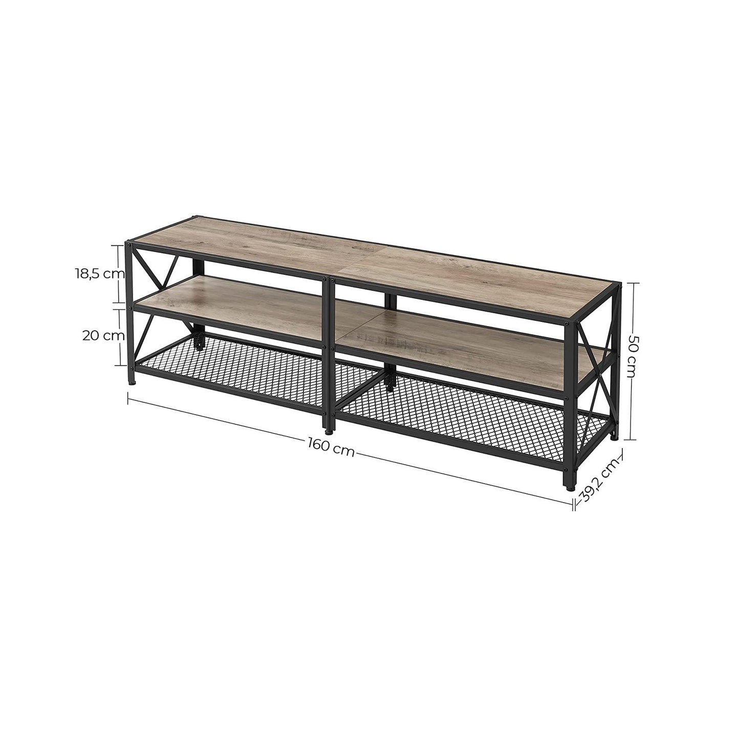 TV Stand - Steel Frame - Rustic Brown and Black - For TVs up to 70 Inches with Shelves