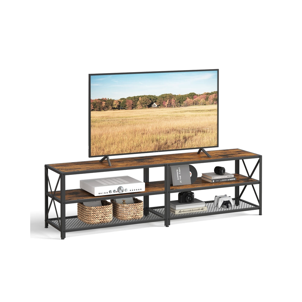 TV Stand - Steel Frame - Rustic Brown and Black - Suitable for TVs up to 75 Inches with Shelves