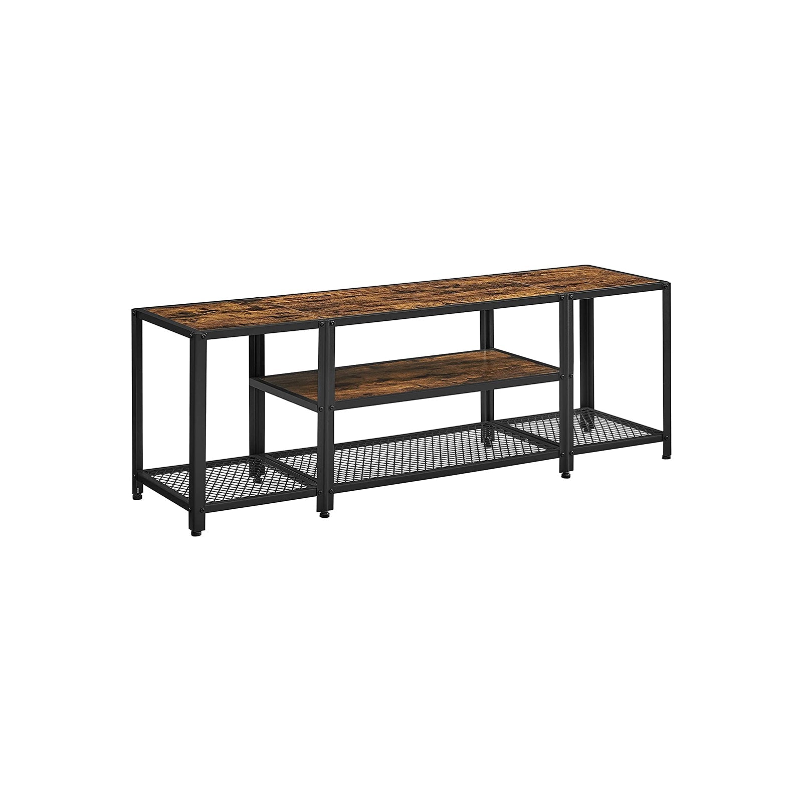 TV Stand - Wood - Rustic Brown and Black - Multi-Tier Design with Open Storage Shelves