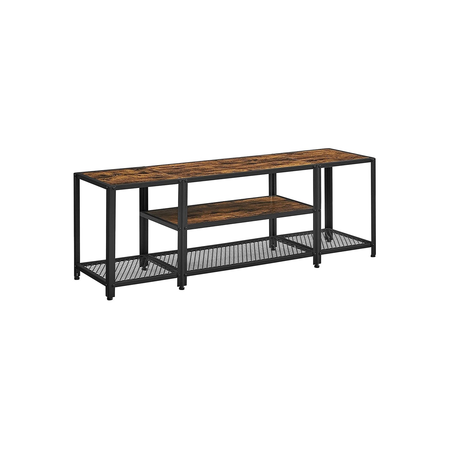 TV Stand - Wood - Rustic Brown and Black - Multi-Tier Design with Open Storage Shelves
