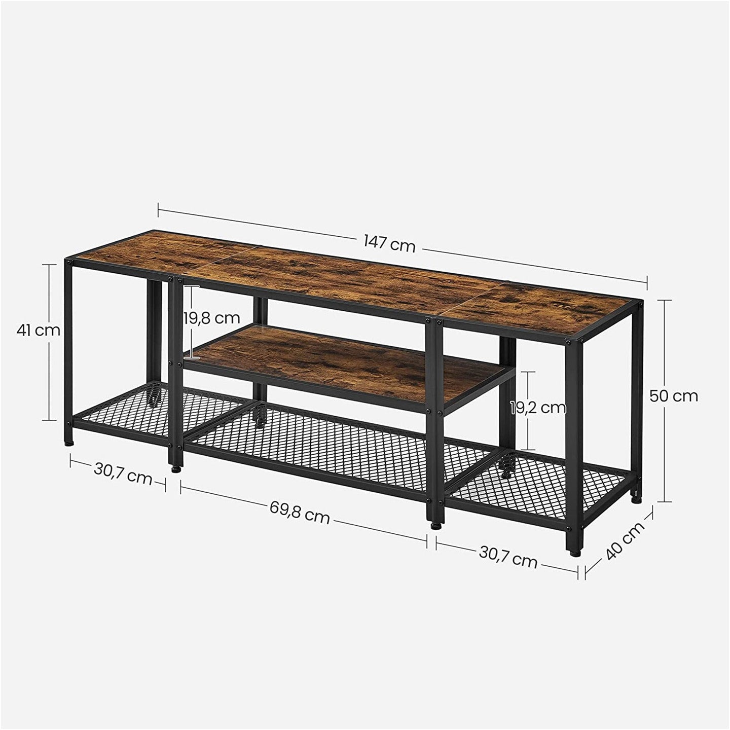 TV Stand - Wood - Rustic Brown and Black - Multi-Tier Design with Open Storage Shelves
