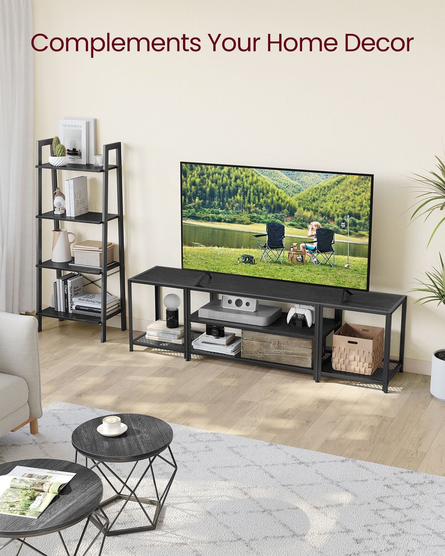 3-Tier TV Cabinet - Wood - Open Shelves for TVs up to 75 Inches