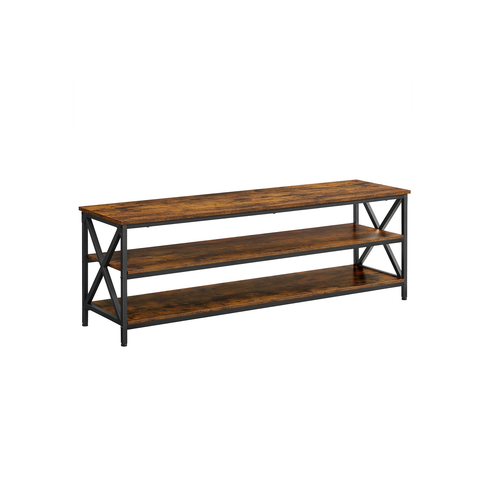 Large TV Console - Engineered Wood - Rustic Brown and Black - Open Storage for Easy Access