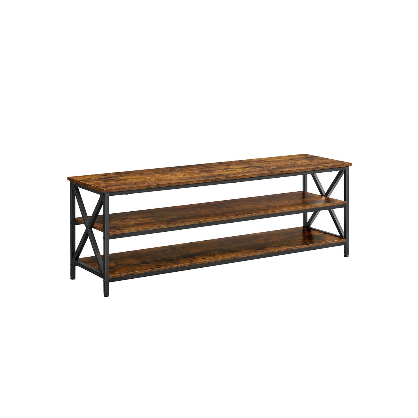 Large TV Console - Engineered Wood - Rustic Brown and Black - Open Storage for Easy Access