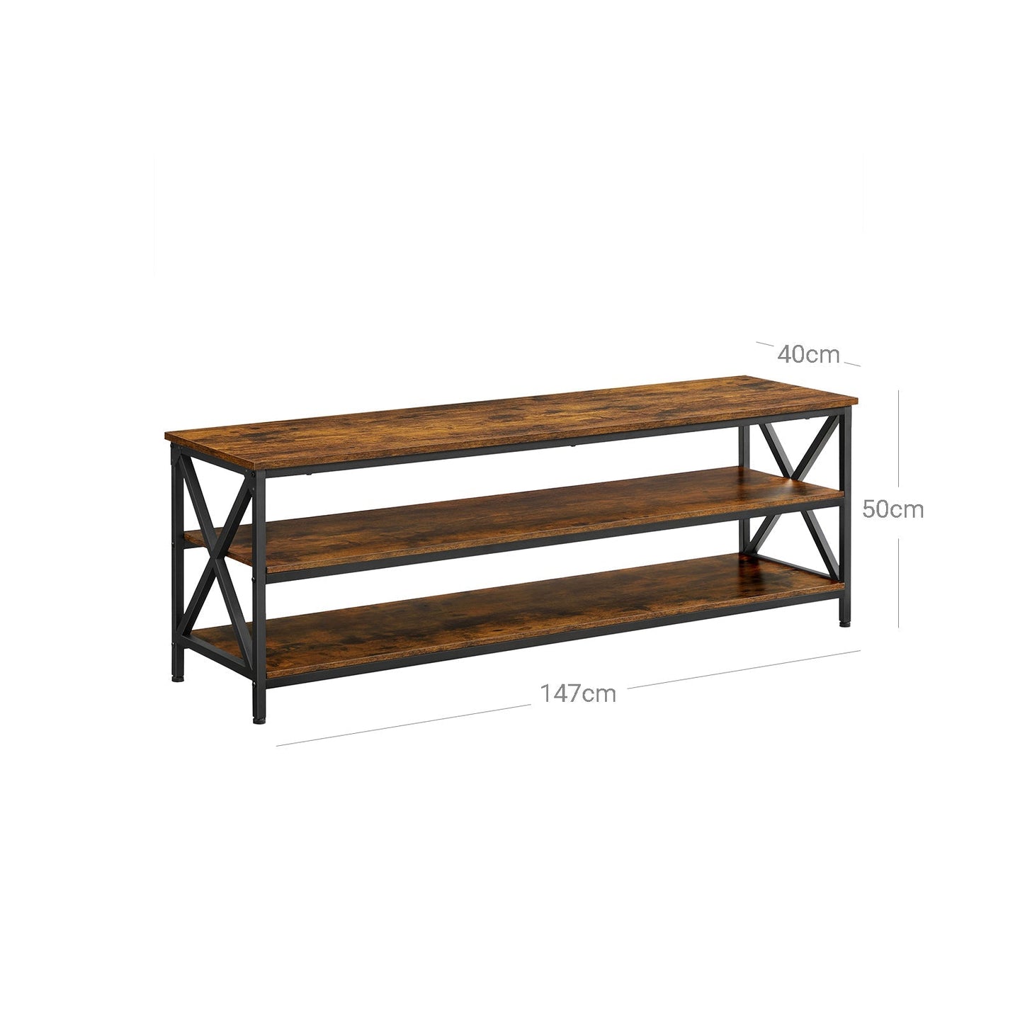 Large TV Console - Engineered Wood - Rustic Brown and Black - Open Storage for Easy Access