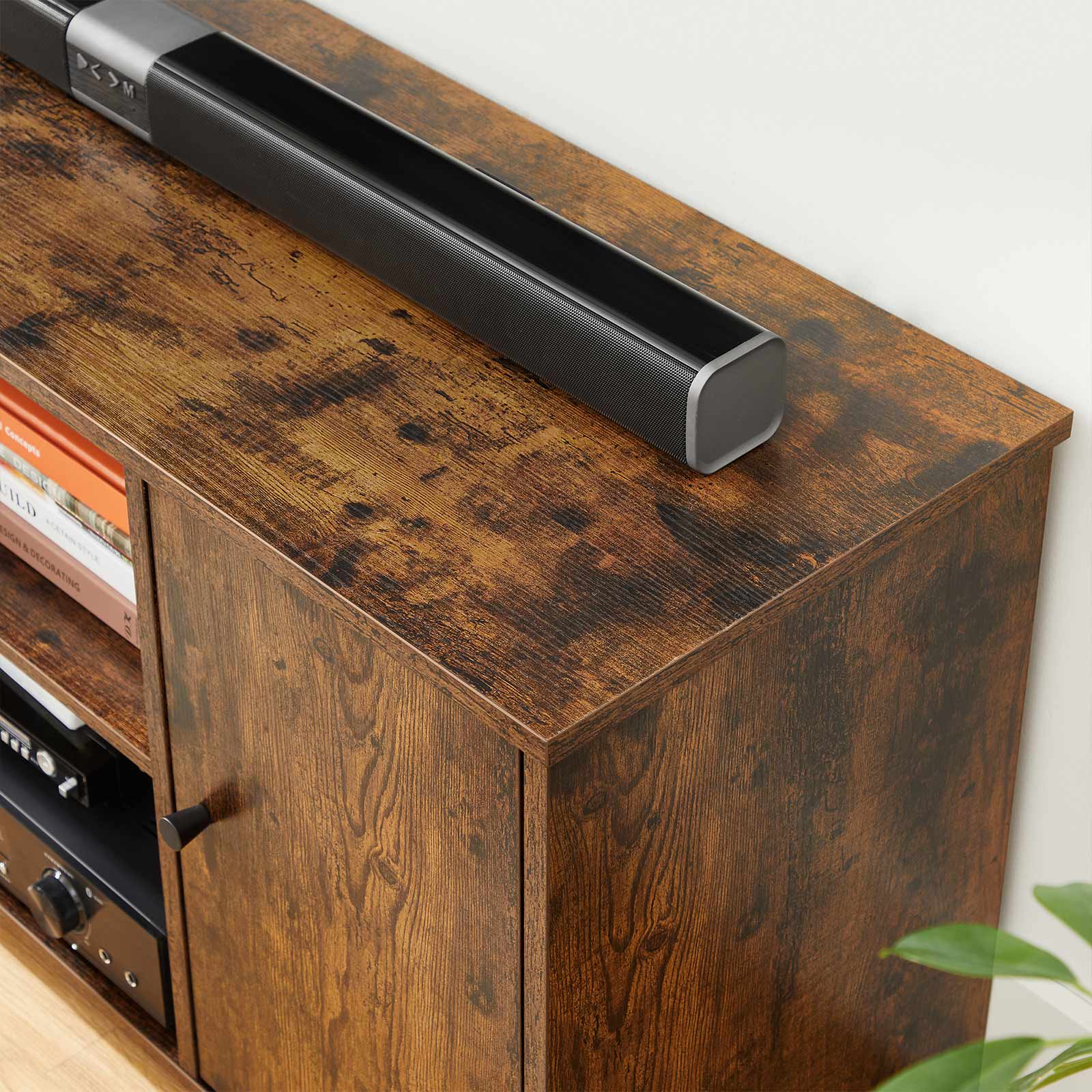 TV Stand - Wood - Rustic Brown - Open Storage with Adjustable Shelves and Cable Management
