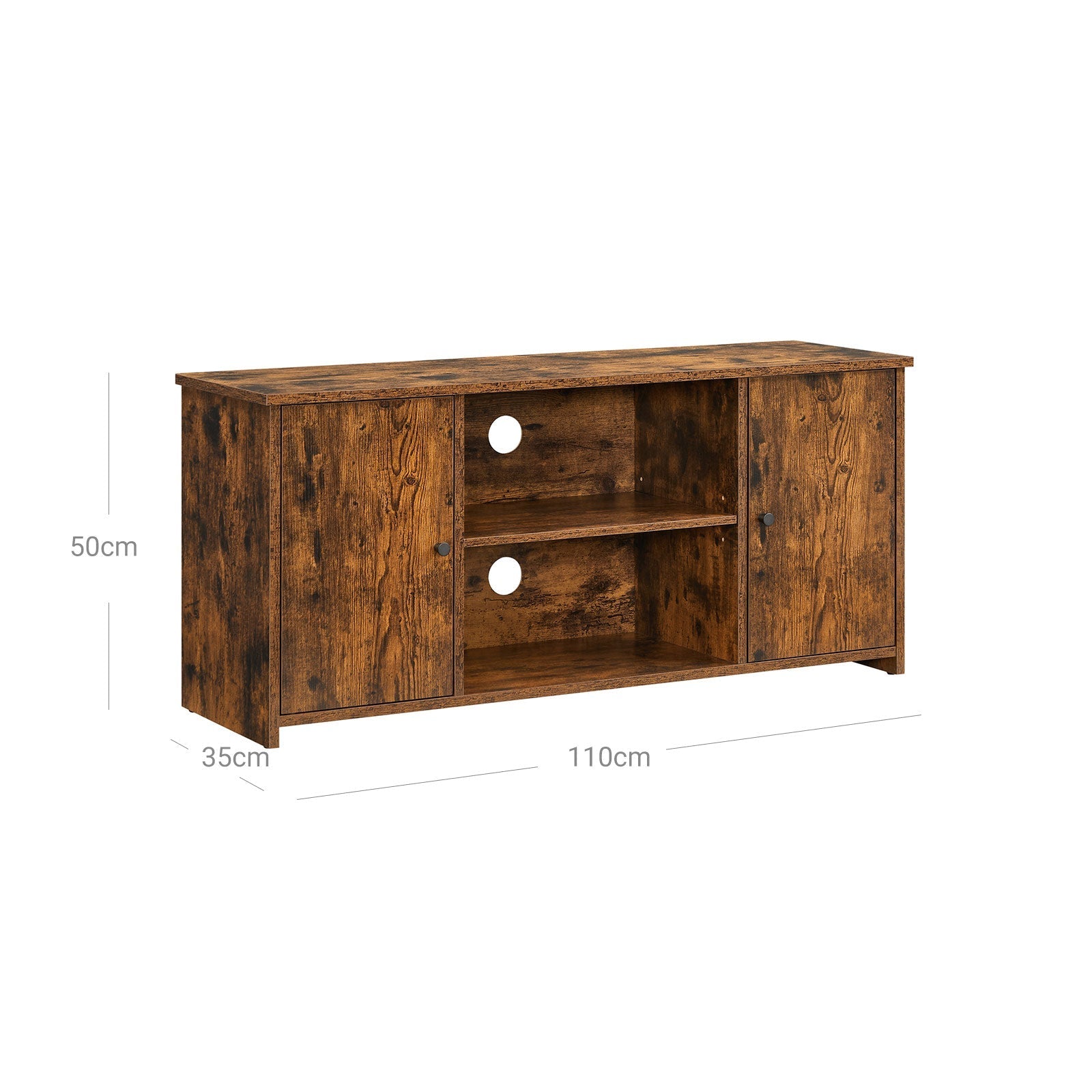 TV Stand - Wood - Rustic Brown - Open Storage with Adjustable Shelves and Cable Management