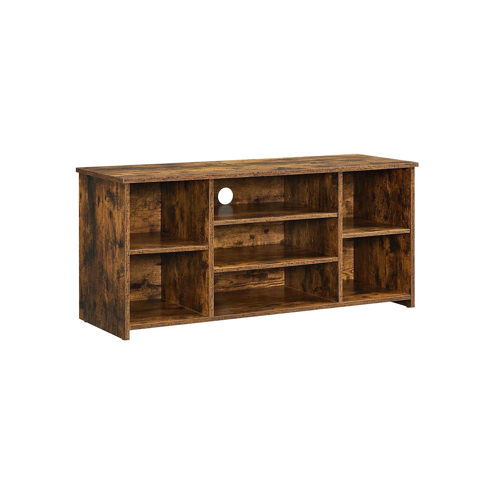 TV Stand - Engineered Wood - Rustic Brown - Adjustable Shelves with 7 Open Compartments