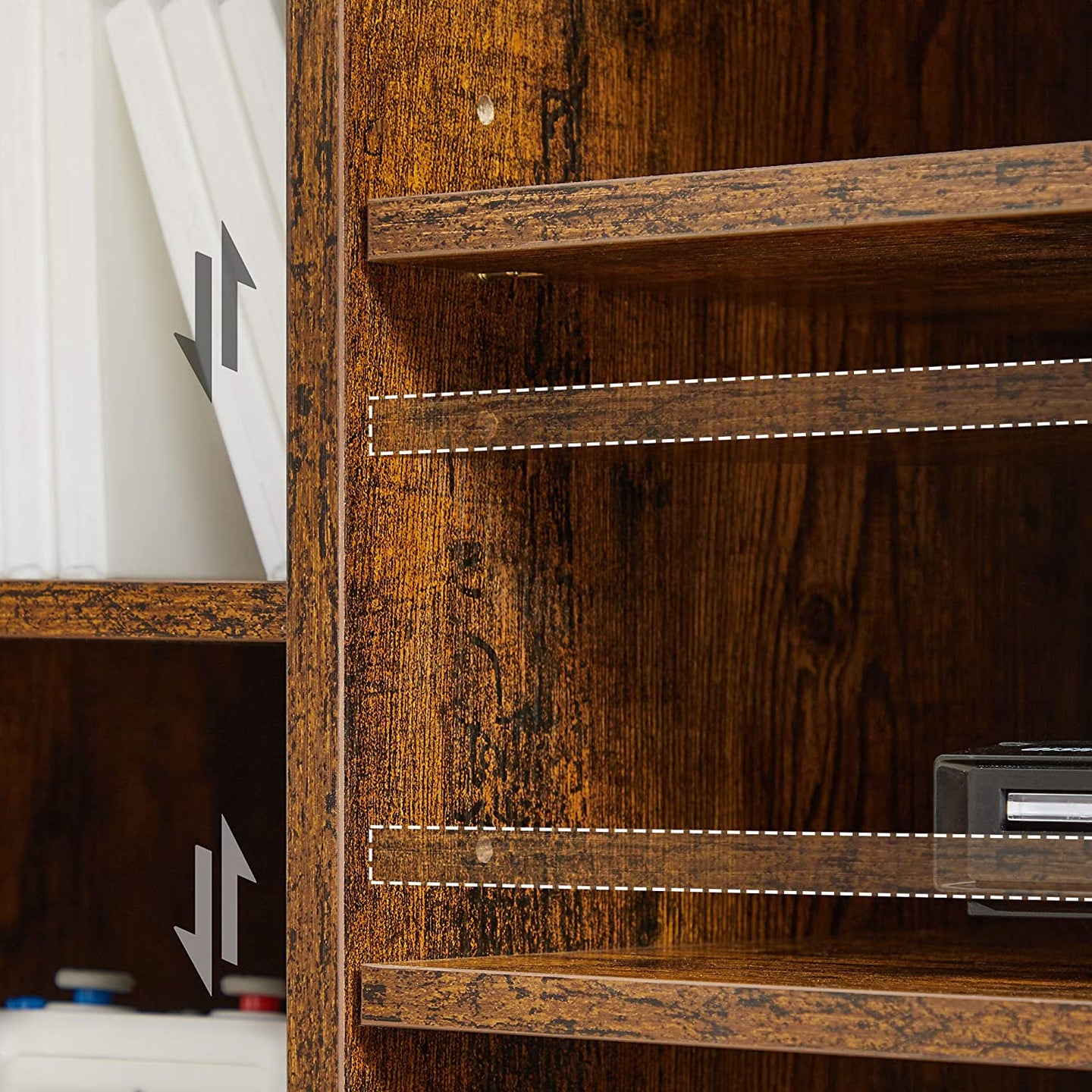 TV Stand - Engineered Wood - Rustic Brown - Adjustable Shelves with 7 Open Compartments