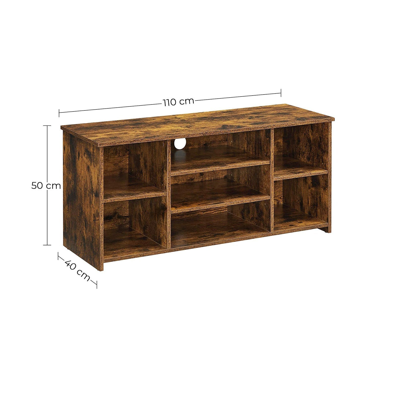 TV Stand - Engineered Wood - Rustic Brown - Adjustable Shelves with 7 Open Compartments