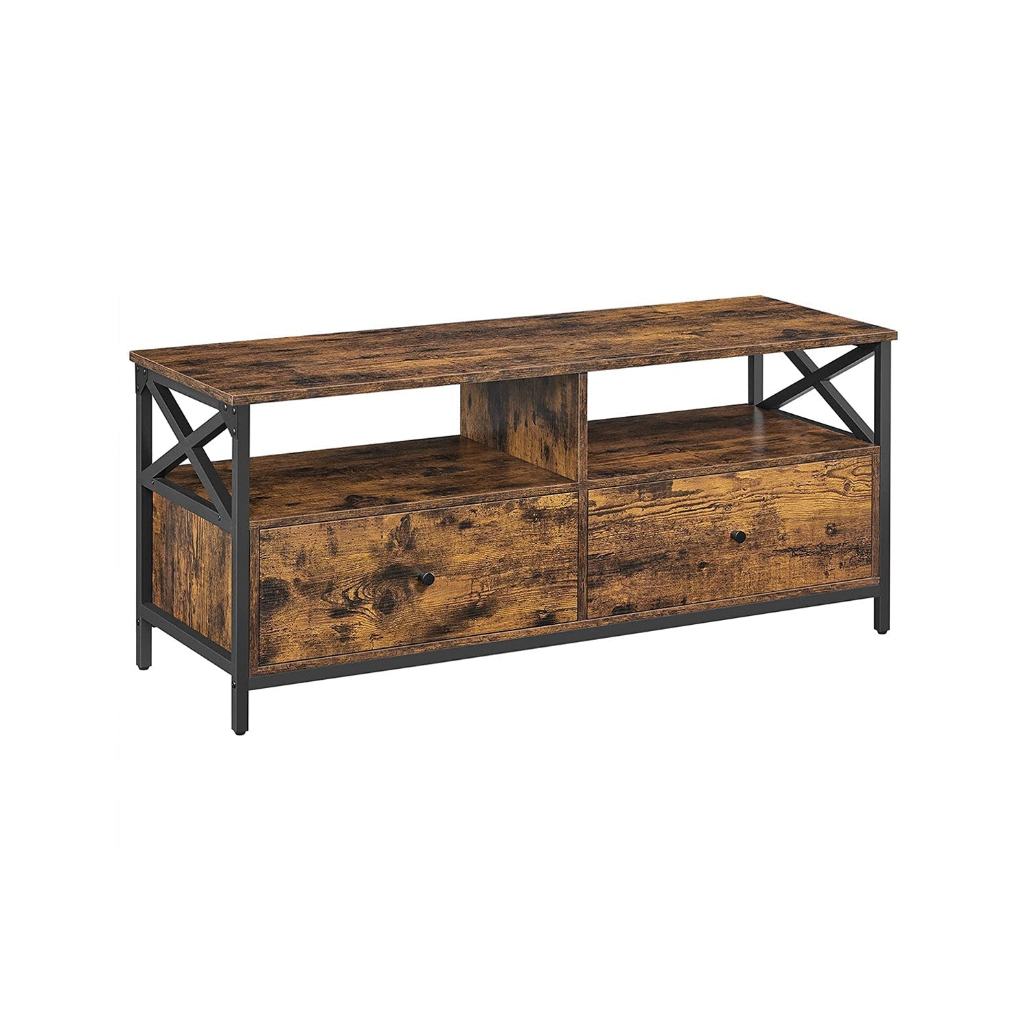 TV Stand - Steel - Rustic Brown and Black - Sturdy Design for Your Entertainment Needs