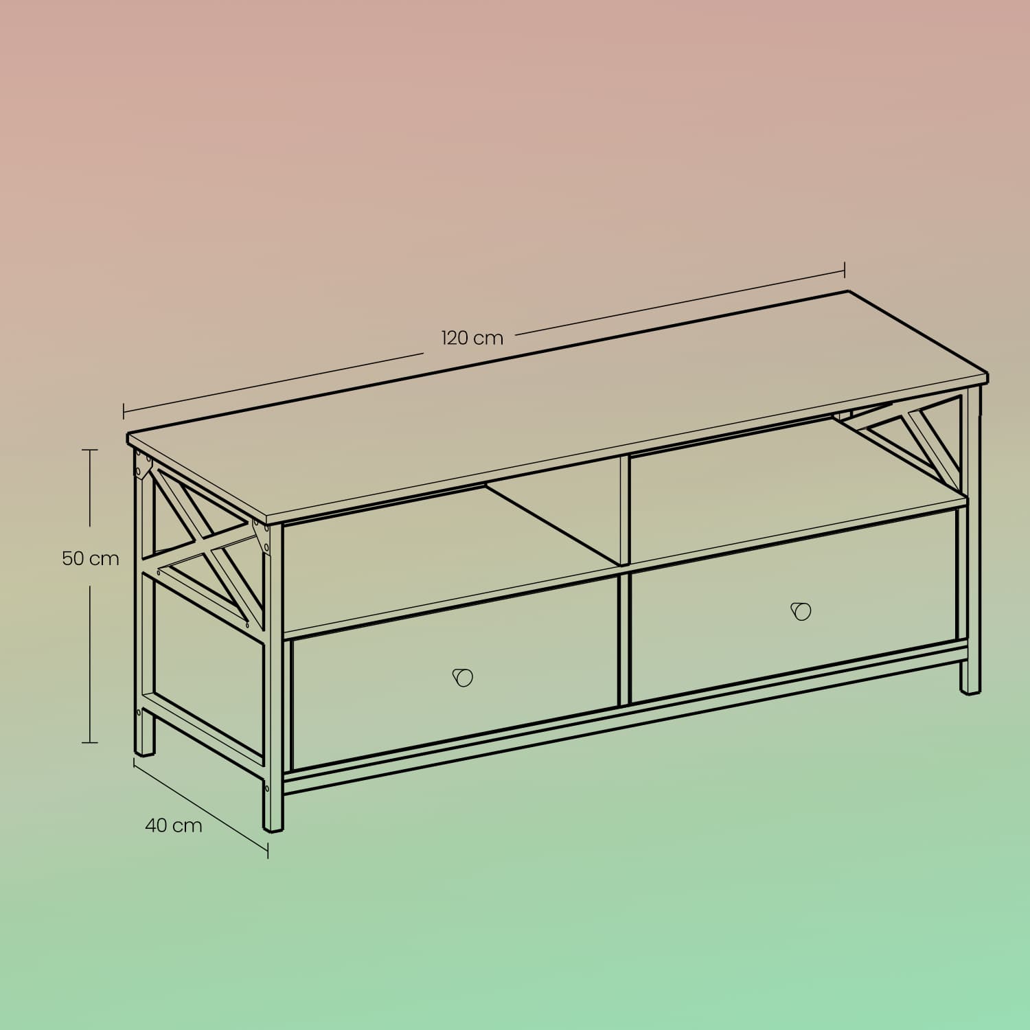 Media Console Table - Steel - Rustic Brown and Black