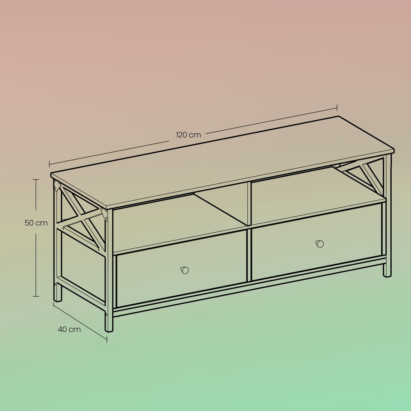 Media Console Table - Steel - Rustic Brown and Black